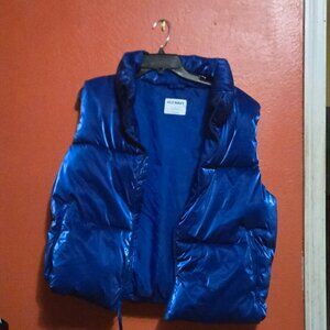 Old Navy Women’s Blue Puffer Vest Small Water-Resistant Zip Up